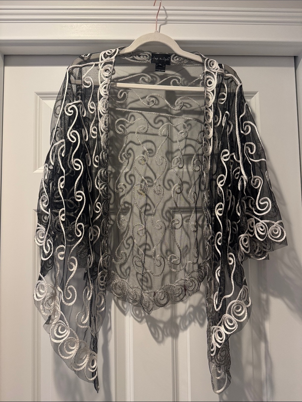 Black Sheer Embroidered Open-Front Jacket by Style & Co.